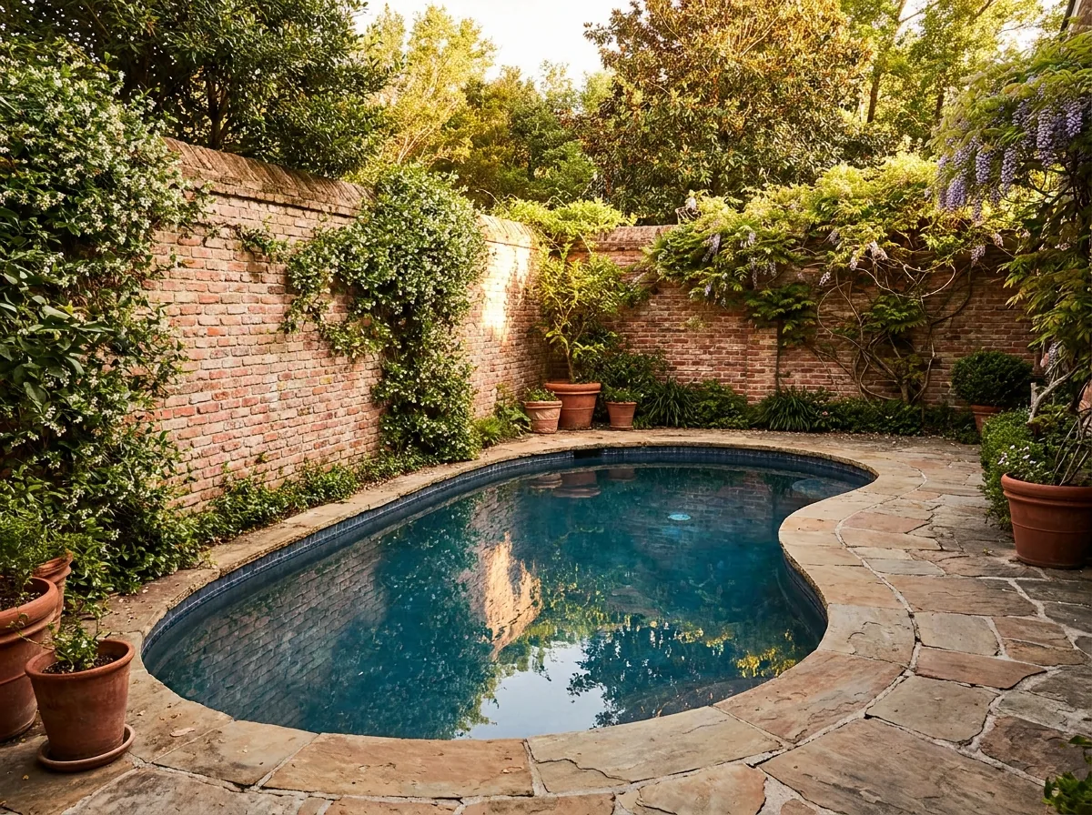 Petite piscine familiale dans un jardin clos
